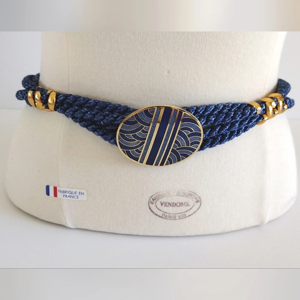 Vintage SITI Belt Enamel Buckle Braided Stretch Rope Belt